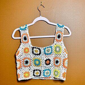 Aster Cropped Crochet Boho Tank Top - 70s Groovy Vibes